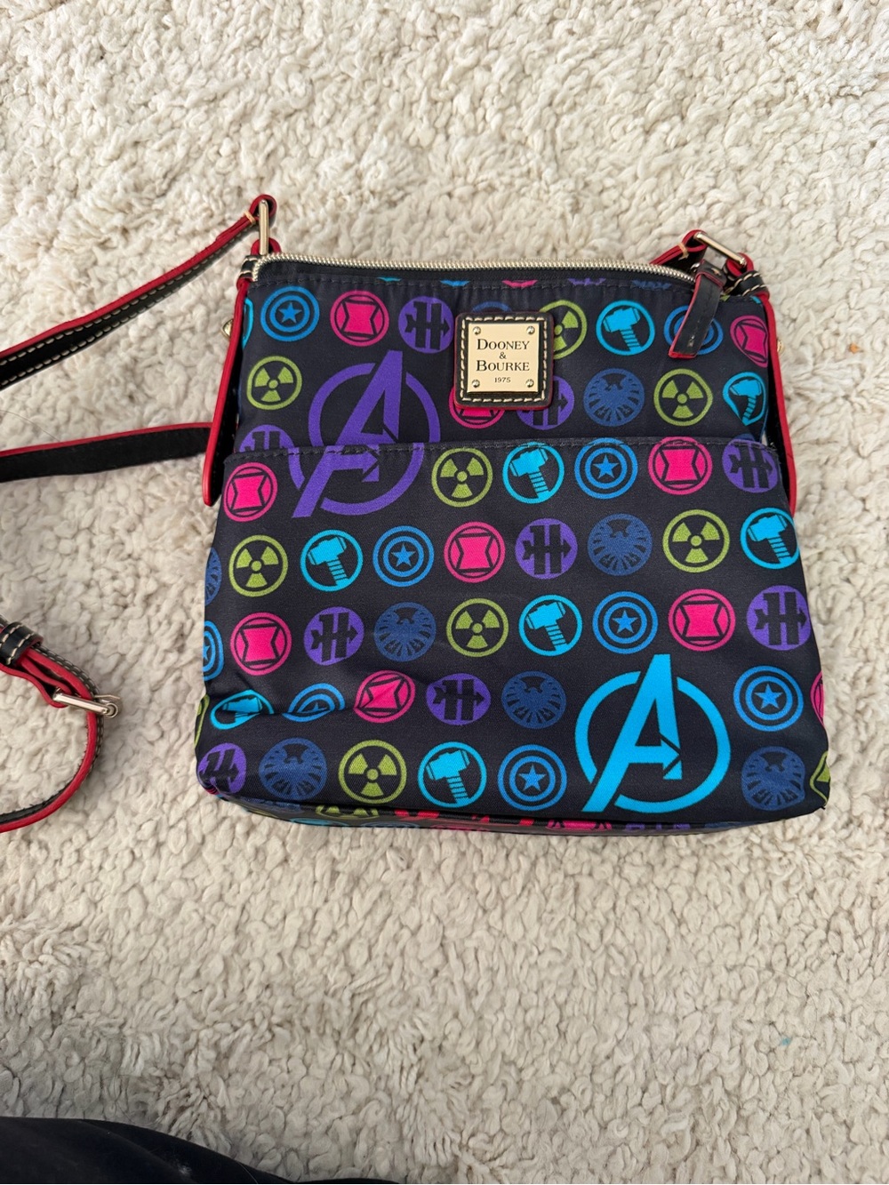 Dooney & Bourke Black Crossbody with Neon Avengers Icons